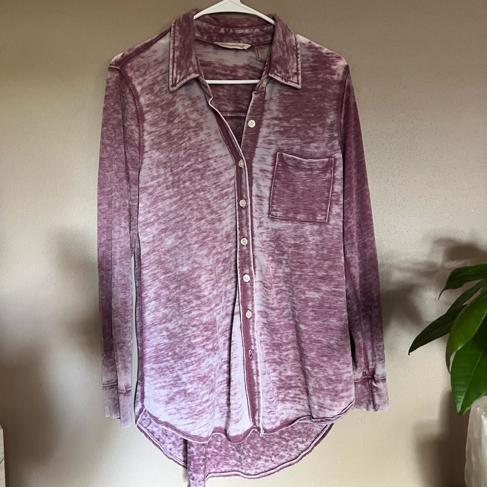 Soft surroundings pink lightweight button up long sleeve